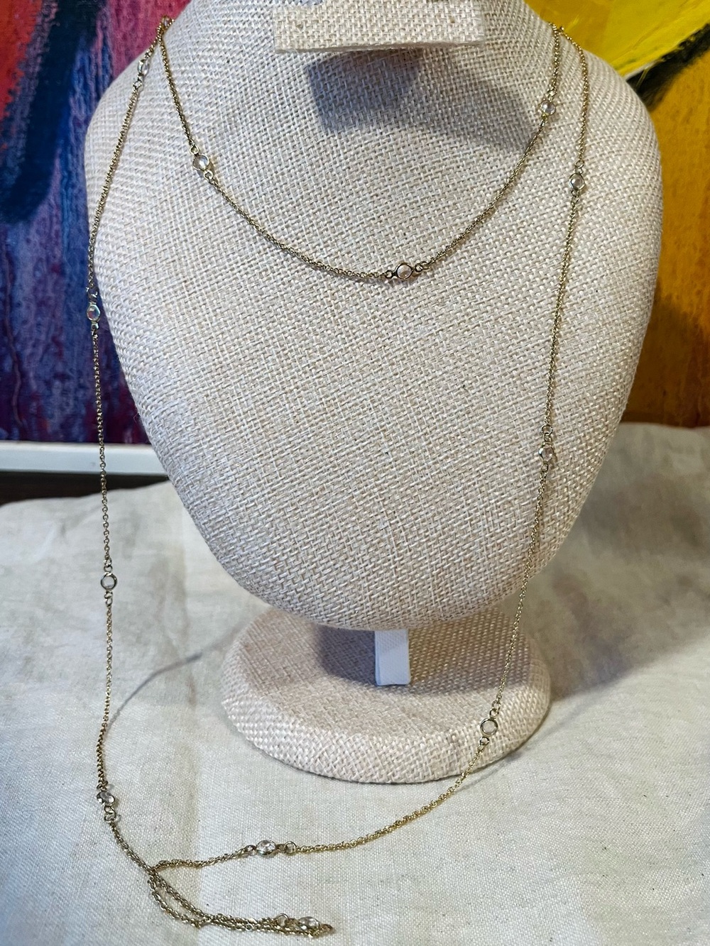 🌈 3/$10 Estate Long Gold-Tone Layered Station Necklace